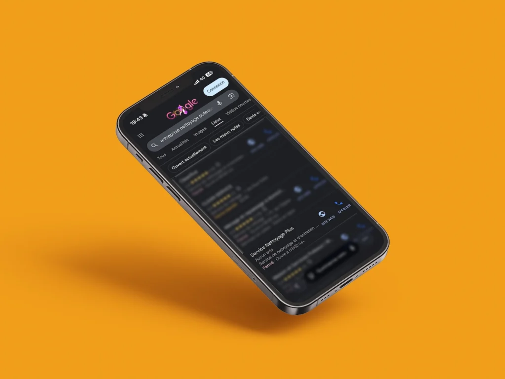 Mockup mettant en avant la position top 5 de notre client Service Nettoyage +, entreprise de nettoyage puteaux