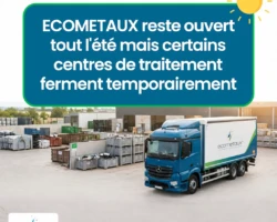 Visuel informatif afin d'accompagner le post de Ecometaux sur LinkedIn pour la période estivale, visuel créer par Agence RynelKreation